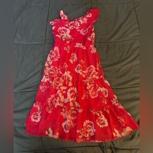 Zhenzi Red Floral Ruffled Dress